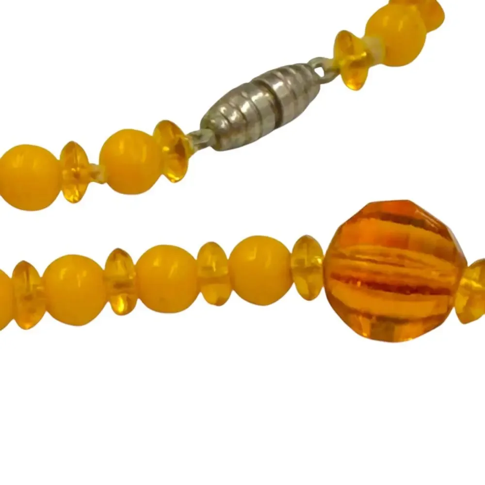 Vintage 30s Art Deco Amber Faceted Glass Yellow Celluloid Cone Choker Necklace